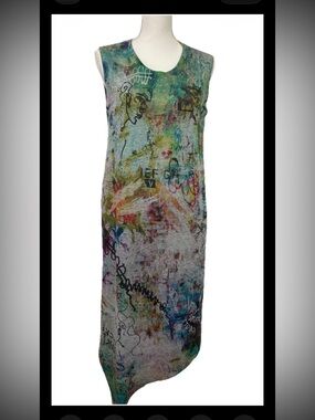 Inoah Dress Midi Jersey Knit Pop Art Artsy Made USA Festival Sz M Graffiti
